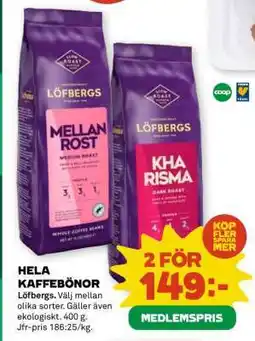 Coop HELA KAFFEBÖNOR Löfbergs erbjuda