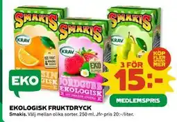 Coop Daglivs EKOLOGISK FRUKTDRYCK, Medlemspris erbjuda