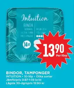 Willys BINDOR, TAMPONGER, SEK 13.9 erbjuda