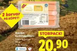 Lidl Matriket Kycklinggrillkorv Ursprung: Sverige erbjuda