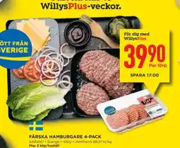 Willys Färska Hamburgare 4-pack erbjuda