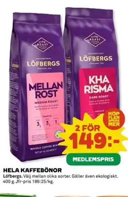 Coop LÖFBERGS Hela kaffebönor erbjuda