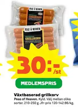 Stora Coop Växtbaserad grillkorv, Medlemspris erbjuda