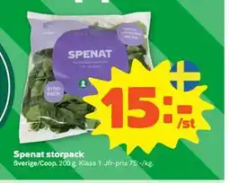 Stora Coop Spenat storpack, SEK 15 erbjuda