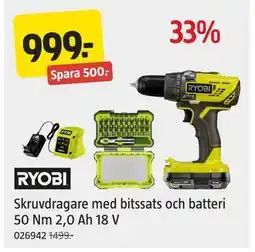 Jula Skruvdragare med bitssats och batteri 50 Nm 2,0 Ah 18 V, SEK 999 erbjuda