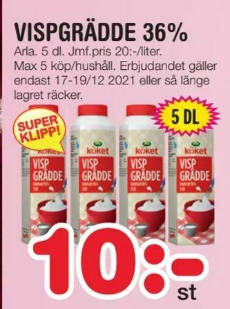 Nya Pulsen Vispgrädde 36% erbjuda