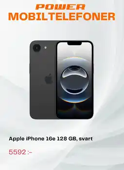 Power Apple iPhone 16e 128 GB, svart erbjuda