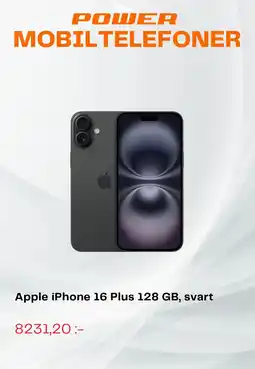 Power Apple iPhone 16 Plus 128 GB, svart erbjuda