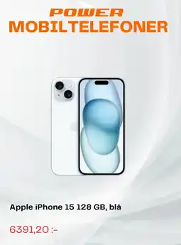 Power Apple iPhone 15 128 GB, blå erbjuda