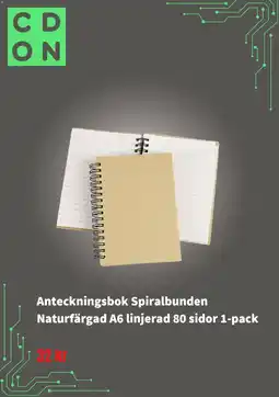 CDON Anteckningsbok Spiralbunden Naturfärgad A6 linjerad 80 sidor 1-pack erbjuda