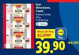 Lidl Scan Skivat bacon, 3-pack, Pris i appen erbjuda