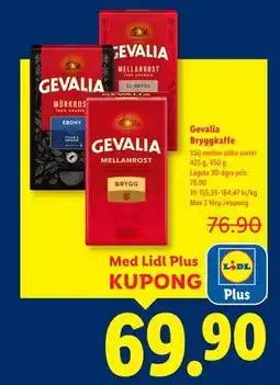 Lidl Gevalia Bryggkaffe, Pris i appen erbjuda