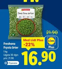 Lidl Freshona Frysta ärter, Pris i appen erbjuda