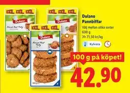 Lidl Dulano Pannbiffar, SEK 42.9 erbjuda