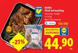 Lidl Gyllda Färsk hel kyckling, Pris i appen erbjuda