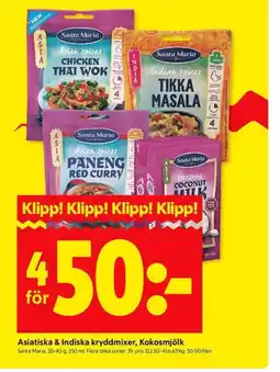 ICA Kvantum SANTA MARIA Asiatiska & Indiska kryddmixer, Kokosmjölk erbjuda