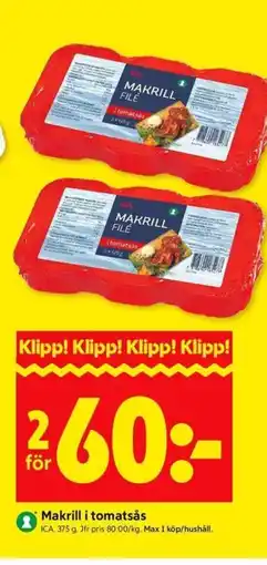 ICA Kvantum ICA Makrill i tomatsås erbjuda