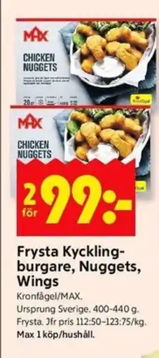 ICA Kvantum Frysta Kyckling- burgare, Nuggets, Wings erbjuda