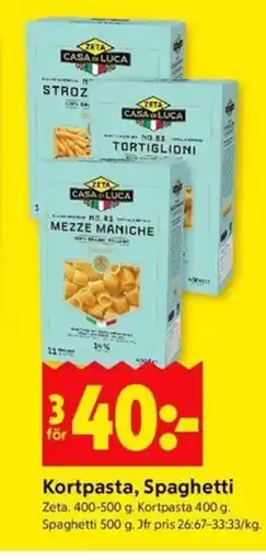ICA Kvantum ZETA Kortpasta, Spaghetti erbjuda