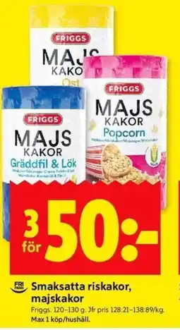 ICA Kvantum FRIGGS Smaksatta riskakor, majskakor erbjuda