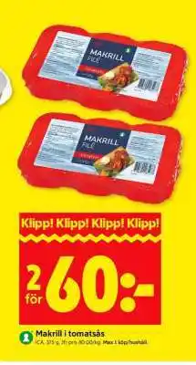 ICA Supermarket Makrill i tomatsås erbjuda