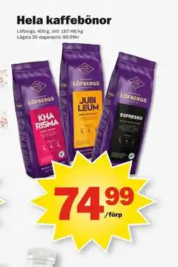Pekås Hela kaffebönor, SEK 74.99 erbjuda