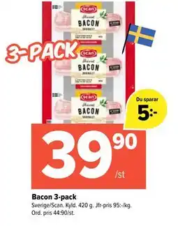 Coop Extra Bacon 3-pack, SEK 39.9 erbjuda