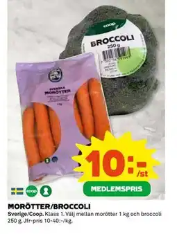 Coop Daglivs MORÖTTER/BROCCOLI, Medlemspris erbjuda