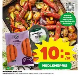 Coop Daglivs MORÖTTER/BROCCOLI, Medlemspris erbjuda