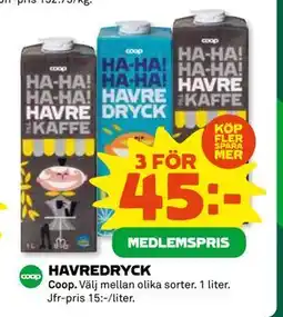Coop Daglivs HAVREDRYCK, Medlemspris erbjuda
