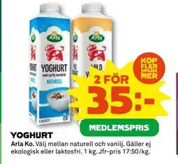 Coop Daglivs YOGHURT, Medlemspris erbjuda