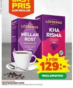 Coop Daglivs KAFFE/EKOLOGISKT KAFFE, Medlemspris erbjuda