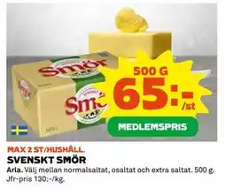 Coop Daglivs SVENSKT SMÖR, Medlemspris erbjuda