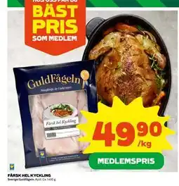 Coop Daglivs FÄRSK HEL KYCKLING, Medlemspris erbjuda