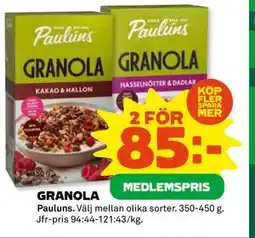 Coop Daglivs GRANOLA, Medlemspris erbjuda