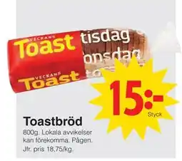 Matöppet Toastbröd, SEK 15 erbjuda