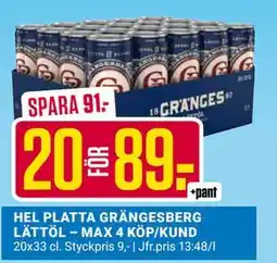 ÖoB HEL PLATTA GRÄNGESBERG LÄTTÖL – MAX 4 KÖP/KUND, SEK 89 erbjuda