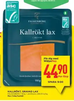 Willys KALLRÖKT, GRAVAD LAX, Medlemspris erbjuda