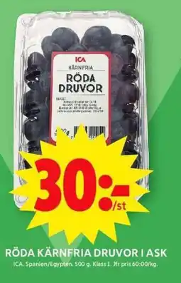 ICA Maxi ICA Röda kärnfria druvor i ask erbjuda