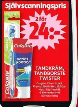 ICA Maxi COLGATE Tandkräm, tandborste twister erbjuda