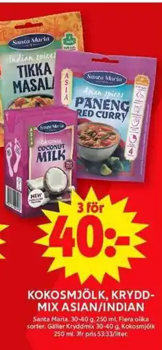 ICA Maxi Santa Maria Kokosmjölk, Krydd- mix Asian/indian erbjuda