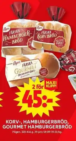ICA Maxi Pågen Korv-, hamburgerbröd, gourmet hamburgerbröd erbjuda