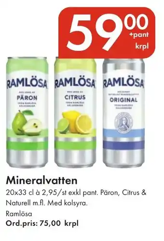 Snabbgross RAMLÖSA Mineralvatten erbjuda