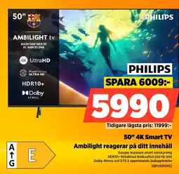 Power 50" 4K Smart TV Ambilight reagerar på ditt innehåll erbjuda