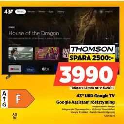 Power 43" UHD Google TV Google Assistant röststyrning erbjuda