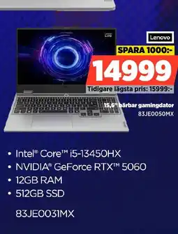 Power Lenovo 15,6" bärbar gamingdator 83JE0050MX erbjuda