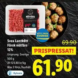 Lidl Svea Lantkött Färsk nötfärs 12%, SEK 61.9 erbjuda