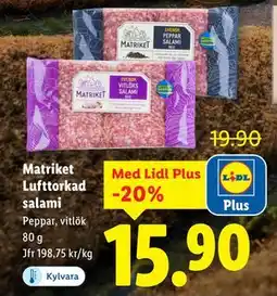 Lidl Matriket Lufttorkad salami, Pris i appen erbjuda