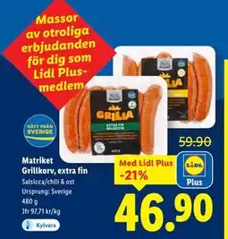 Lidl Matriket Grillkorv, extra fin, Pris i appen erbjuda