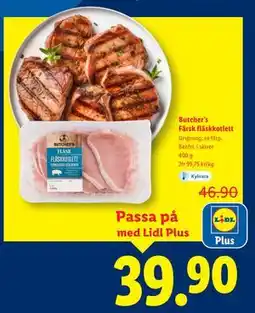 Lidl Butcher’s Färsk fläskkotlett, Pris i appen erbjuda